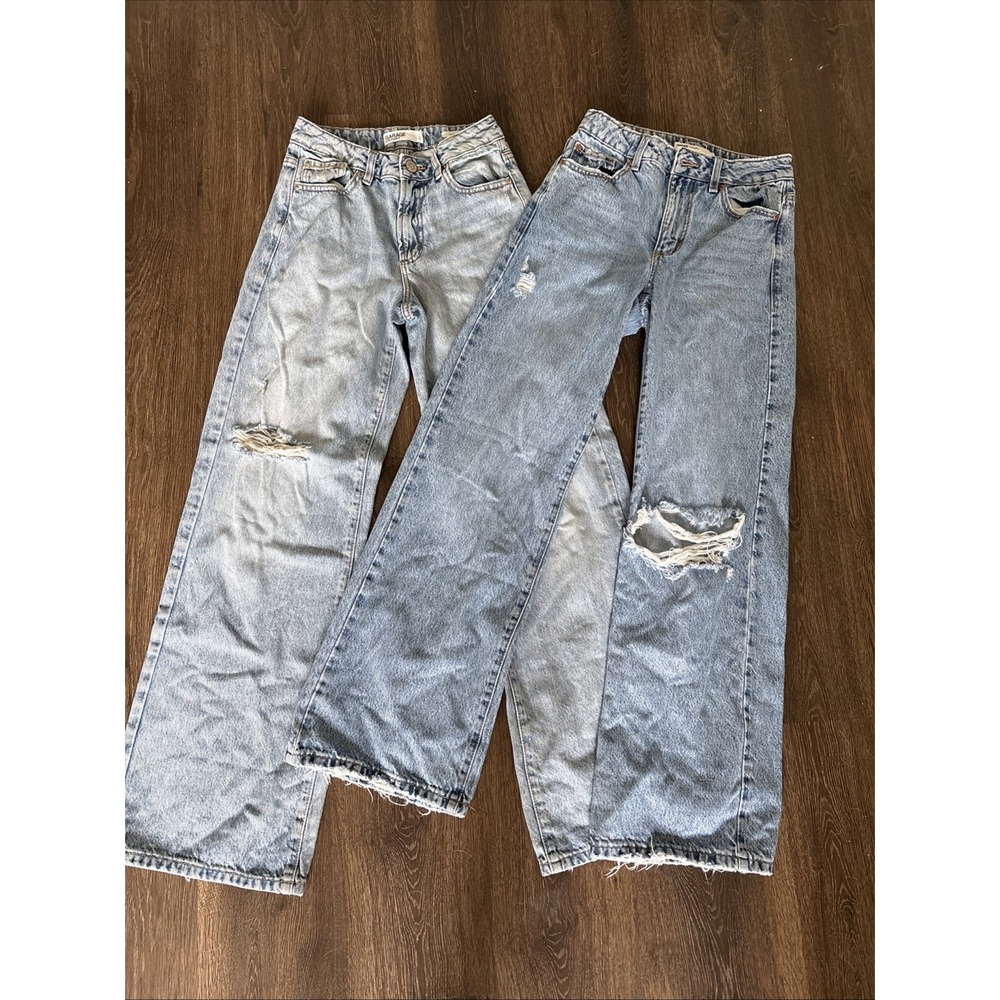Lot 2 Garage Denim Jambe large/Wide Leg baggy Jeans Light Distressed Ripped 0